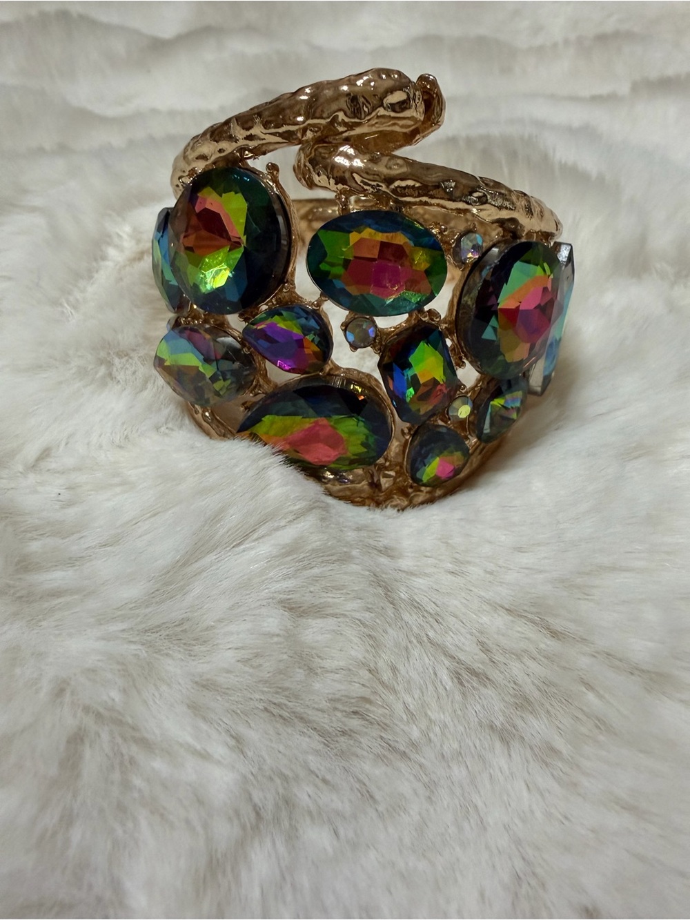 Gold-Tone Multicolor Crystal Statement Cuff Bracelet - Picture 3 of 5